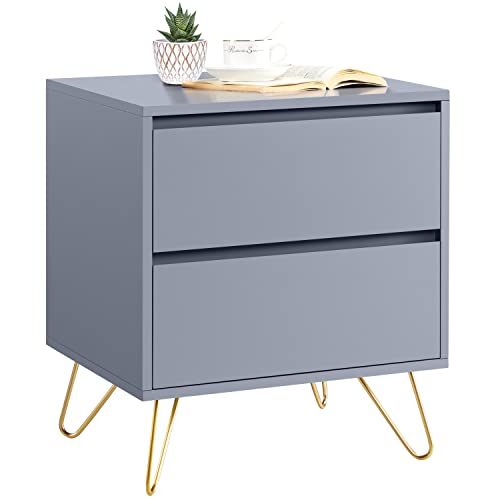 Yaheetech Comodino Camera da Letto Tavolino Lato con 2 Cassetti Comodini Moderno in Stile Shabby Chic Tavolino Scandinavo Grigio 40 x 50 x 57 cm Grigio