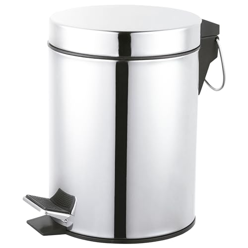 Amig - Pattumiera da bagno con pedale 3 litri Mod. Linea - Colore inox lucido - Apertura igienica senza mani - Ø16,8 x 25,5 cm - Acciaio inox - Cestino rotondo con secchio interno rimovibile