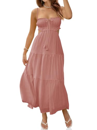 Fisoew Women's Spaghetti Strap Maxi Dress Summer Backless Side Cut