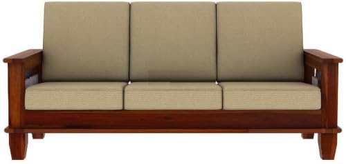 Image of Solid Wooden 3 Seater Sofa Set Furniture,Teak Wood Furniture Sofa for Home Living Room with Cushions (Honey Finish)