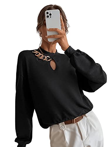SweatyRocks Women s Long Sleeve Cut Out Keyhole Tops Casual Pullover Sweatshirt Black M