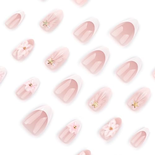 Image of Secret Lives Acrylic Press on Nails Reusable Artificial Designer Fake Nails Extension Pink 24 Pieces Set with Kit (3D Art, Nude)