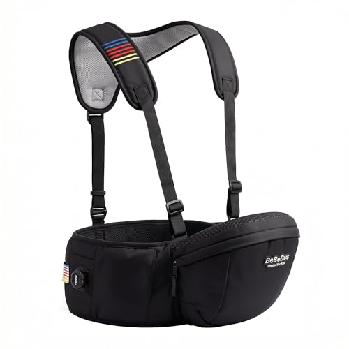 Bebebus Portabebé Ergonómico con Asiento de Cadera, Mecanismo Rotativo de Bloqueo, Diseño en Y para Aliviar la Espalda, Gran Espacio de Almacenamiento, Taburete de Cintura 0-36 Meses, hasta 20 kg