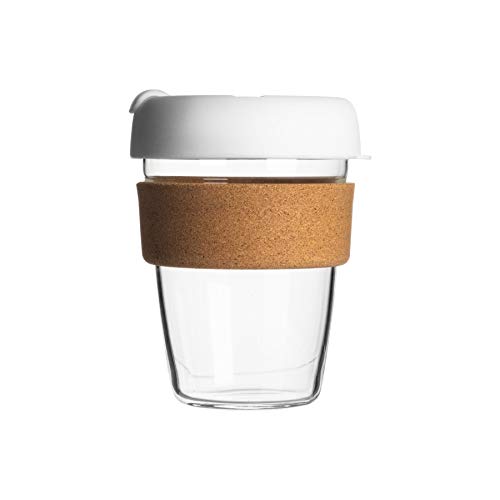 Rink Drink Taza Reutilizable del Viaje - Copa del Viajero Taza de té, de café con Silicona Tapa, Cork Manga - Ecológico - 350 ml - Blanco