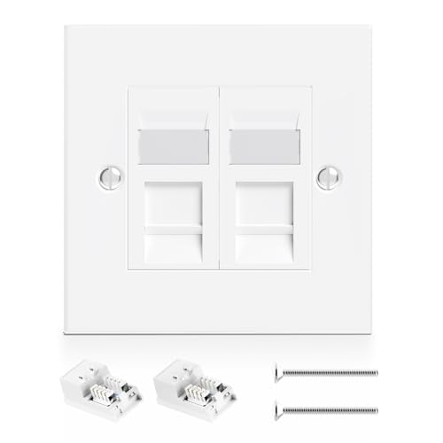 VCELINK RJ45 Socket Cat6 Ethernet Wall Socket Double Port Faceplate Flat Wall Plate for CAT6/CAT5E/CAT5 Network Cable with Keystone Jack Modular 1 Pack