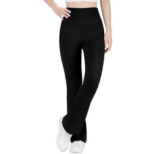 BIG ELEPHANT Girls Fleece Lined Flare Leggings, High Waisted Athletic Bell Bottom Pants for Kids2