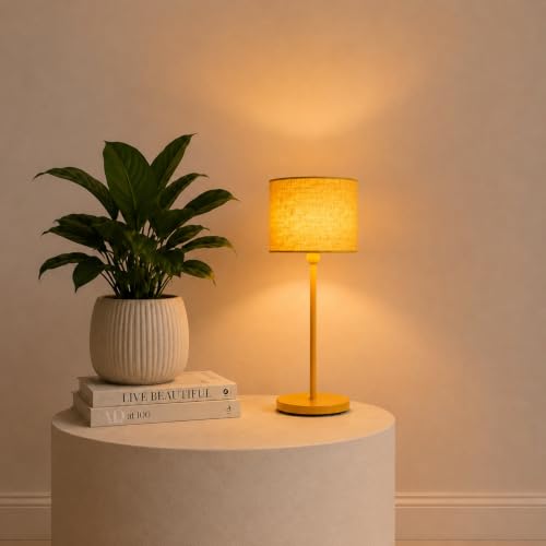Image of THE GRANDEUR Table Lamp for Bedroom, 41 cm, Yellow, Metal Base | Decorative