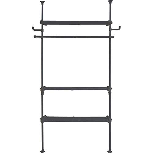 ドリームウェア ラック ブラック 78-130×32×200-280cm 合計耐荷重75kg 棚3段 ハンガーバー1本 フック2ヶ所 WJZ-775(BK)