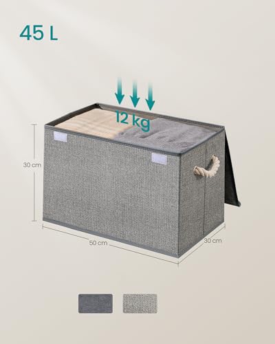 SONGMICS Pudełko do przechowywania z pokrywką, zestaw 3 sztuk, składane, pudełka materiałowe, organizer, do garderoby, uchwyty, do sypialni, salonu, 50 x 30 x 30 cm, gołębia szarość RFB050GD01
