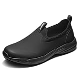 NINGO Non Slip Work Shoes for Men, Waterproof Slip On Kitchen Chef Shoes Easy to Clean, Lightweight Comfortable Slip Resistant TPU Loafers for Food Service Restaurant Garden Nursing, Black