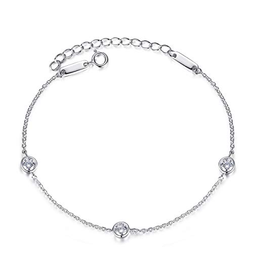 Bo&Pao Pulsera Mujer de Plata de Ley 925 con circonitas, 20 cm, Ajustable Cover