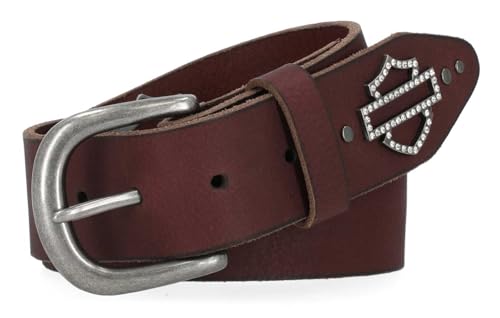 Harley-Davidson Women's Open Bar & Shield Quad Stud Genuine Leather Belt, Brown