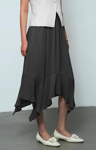 Women's Lightweight Chiffon Midi Skirt with Handkerchief Hem - Elastic Waist Flowy A-Line Skirt3