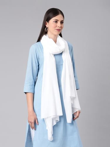 TWIN BIRDS Stylish Light Weight White Coloured Cotton Dupatta | Shawl for Women - Image 3 thumbnail