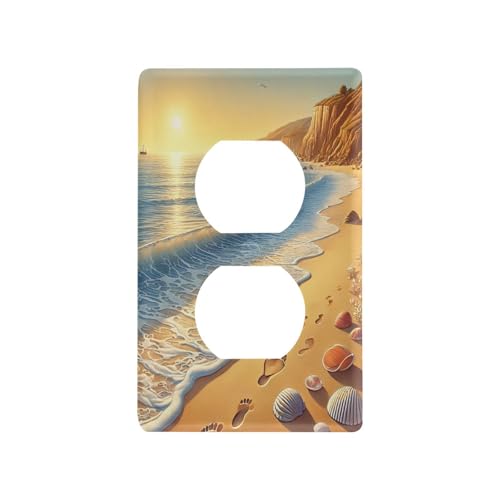 Beach Summer Light Switch Cover Decorative Receptacle Outlet Wall Plate Guard Plastic Wall Outlet Cover for Farmhouse Home Decor Livingroom (Duplex Outlets Cover)
