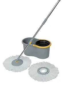 Esquire Elegant II Grey 360 degree Spin Bucket Mop Set with 4 Easy Wheels and an Additional Refill