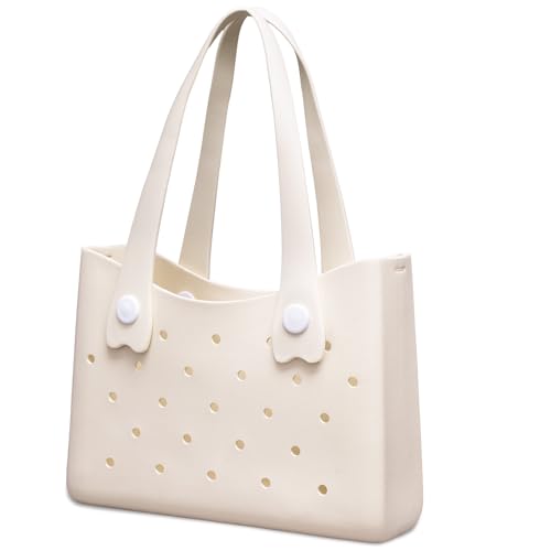 Larcenciel Strandtasche aus Gummi, wasserdichte Damen Tote Bag mit Perforiertem Design und...