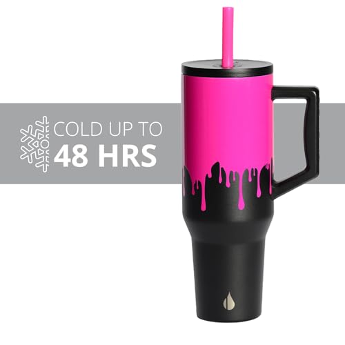 Image of Elemental Spill Proof 40oz Insulated Tumbler with Handle & Straw Travel Mug | Stainless Steel Commuter Travel Coffee Mug for Cold Beverages, Includes 2 Straws & a Spill Proof Lid for Everyday Use