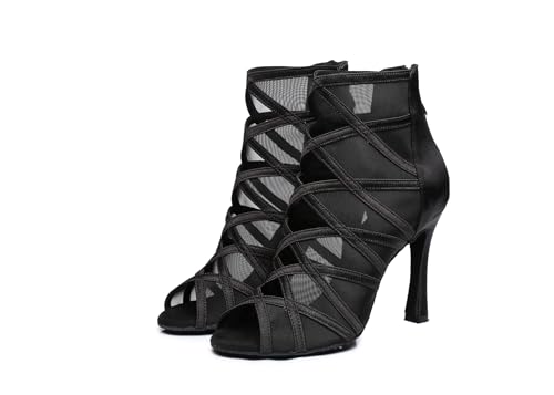 Image of Dance Practice Shoes for Women Mesh Ballroom Sandals Heels Party Prom Ankle Booties with Zip