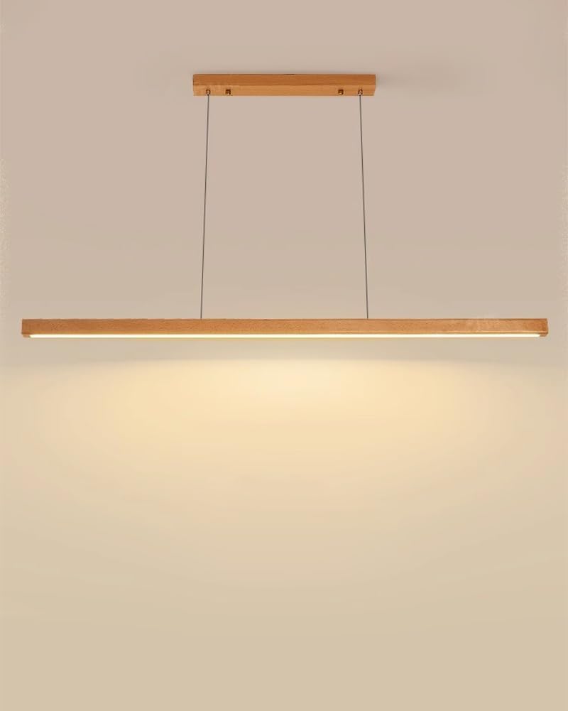 Lámpara Colgante LED de Madera, Lámpara de Techo Lineal Moderna Regulable Iluminación colgante con Control Remoto, Luz Ajustable 3000K-6000K, Altura Regulable, para Comedor, Cocina(Holz,150cm)