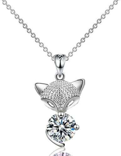 Collier renard argent sterling femme pendentif cristal ras de cou et chaîne à billes