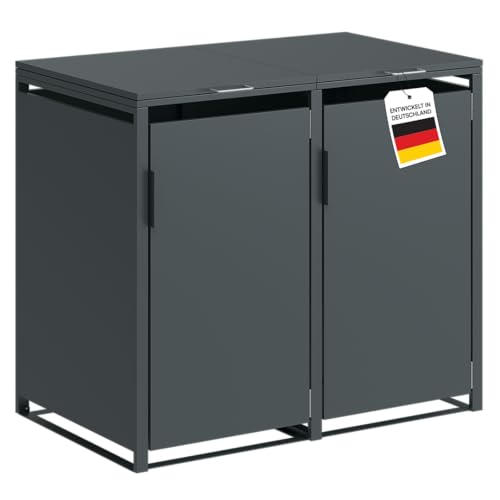 STEELSØN Thoria Mülltonnenbox 2er bis 240L – Mülltonnenverkleidung aus Stahl in Anthrazit – hochwertige Müllcontainer für 2 Tonnen – Müllbox wetterfest – UV-beständige Gerätebox/Mülltonnen Box