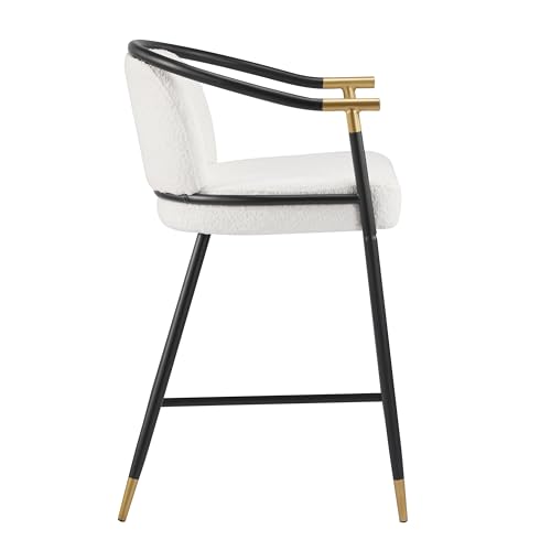 Set de 2 butacos Christopher Knight Home Varus de 26" de altura con estructura de hierro, para barra o isla de cocina, con reposapiés y respaldo, tapizados en bouclé, color beige + negro + dorado miniatura 6