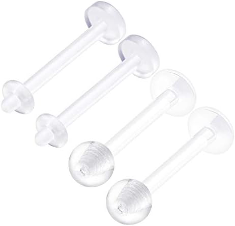 BanaVega 4 parça biyoplastik şeffaf labret çiviler tutucu 16 ölçü
