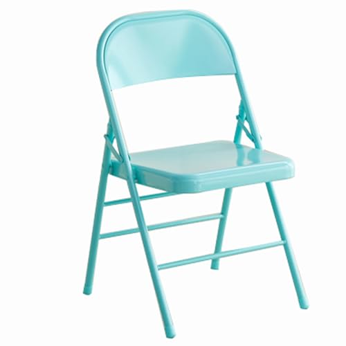 YUNHEST Silla Plegable Totalmente de Hierro, Estructura de Metal, Silla Plegable con Doble bisagra, Actividades en Interiores y Exteriores, Oficina en casa, 1 Pieza, Color Crema.(Light Blue)