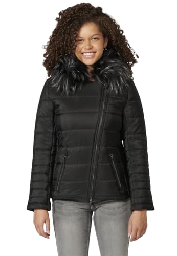 Koroshi Chaqueta de manga larga con cuello de pelo desmontable color negro para mujer | Moda Actual, de color NEGRO, Talla M