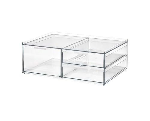 iDesign 3-Drawer Makeup Box from the Signature Series by Sarah Tanno, Wide PET Makeup Organiser Storage, Makeup Storage, Clear/Matte White
