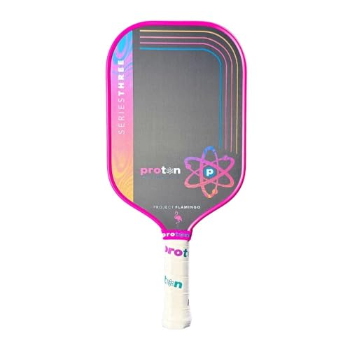 Proton Series Three Project Flamingo 13mm Pickleball Paddle - Power Paddle with Aerospace Carbon Fiber & Velocity Core - USAPA & UPA-A Approved (Elongated, Pink)