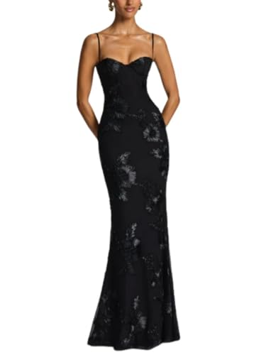 Floral Embroidery Spaghetti Strap Mermaid Maxi Dress Wedding Cocktail Party Daily Wear