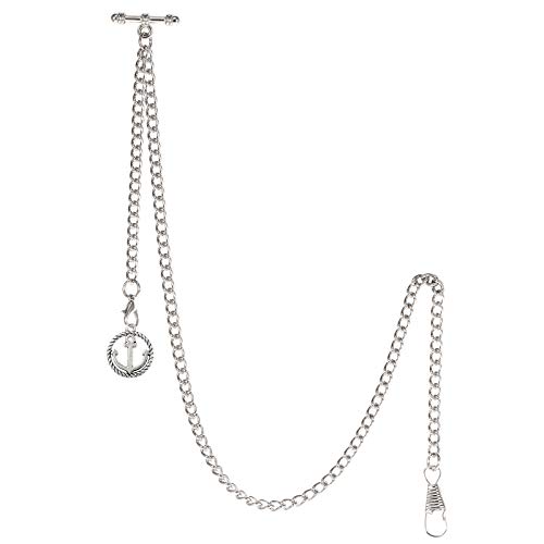 Montre de poche Albert homme chaîne double avec 2 crochets et pendentif ancre rétro
