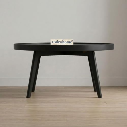 Image of Mango Solid Wood Coffee Table - Round Centre Table with- Mango Ideal Tea Table for Living Rooms C#045 (Matt Black)