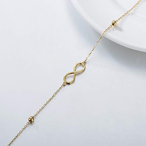 Image of SISGEM 14K Solid Gold Infinity Anklets Jewelry for Women, Real Gold Love Knot Ankle Bracelet Birthday Anniversary Jewelry Gifts for Wife, Mother 8-10 inch
