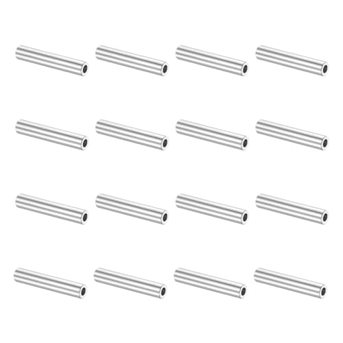 uxcell 16Pcs Aluminum Spacer 1/8" ID x 7/32" OD x 1 3/16" Length(3.1x5.5x30mm) Screw Standoff Bushing Plain Finish Unthreaded Round Metal Spacer for M3 Screws Bolts and Rods, Silver