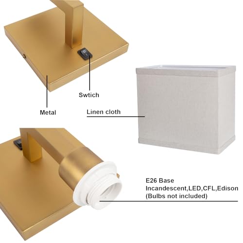 Image of Yosoan Linen Boho Fabric Wall Sconce with On Off Switch, 1-Light Brass Vanity Retro Hardwired Indoor Vintage Industrial Wall Mount Lamp Fixture Lighting for Bedside Living Room Stairwell(Antique)