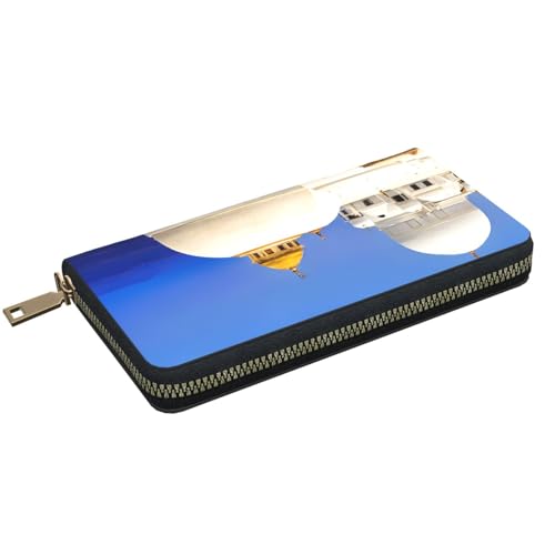 Leather Wallet for Women Ladies Novelty Printed Around Zipper Long Wallet Phone Purse Credit Card Holder, Santorini Greek Island sea View2