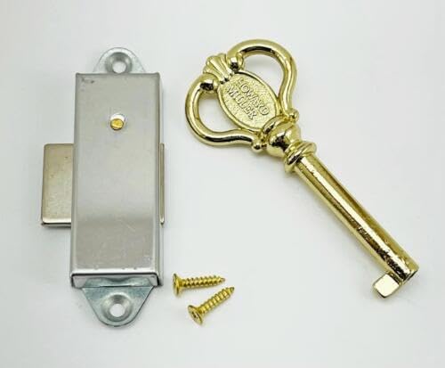 Replacement for Grandfather Clock Door Lock and Logo Key Set Narrow Polished Brass