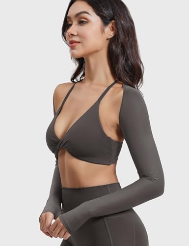 Image of YEOREO Women Crop Top Long Sleeve Bolero Open Front Workout Cropped Shirts Sports Shrug