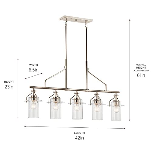 Kichler Everett 42 Inch 5 Light Linear Chandelier with Clear Glass in Polished Nickel by Kichler - Image 2