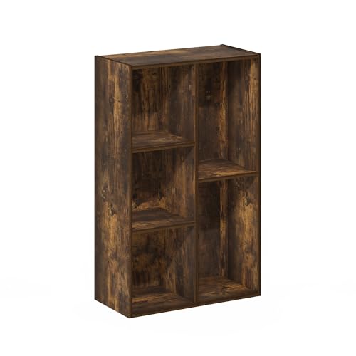 Image of Furinno LUDER Book Shelf, 5-Cube Bookshelf, Reversible Bookcase, 9.4 x 19.5 x 31.5, Easy Assembly, for Living Room, Bedroom, Home Office, Amber Pine