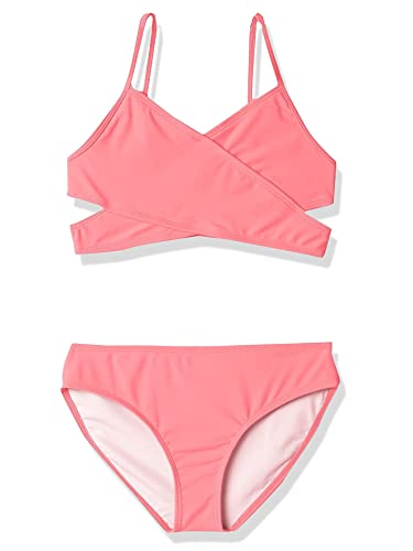 Kanu Surf girls Coral Reef Beach Sport Wrap Around Bikini 2-piece Two Piece Swimsuit, Solid Pink, 12 US