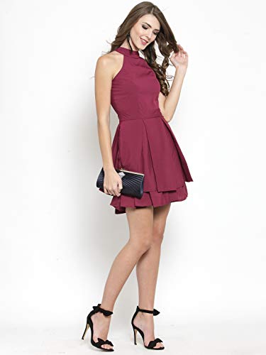 Image of Sera Women's Black Polyester Fit and Flare Pleated Midi Backless Dress
