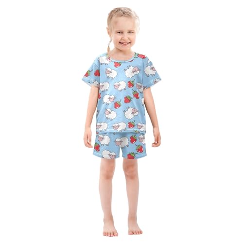 ALAZA Sheep Strawberry on Blue Pajamas Short Sleeve 2 Piece Sleepwear Top and Bottom Pajama Set Unisex3