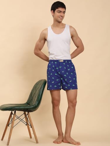 Image of B STORIES Bstories Men's Cotton Printed Boxer Shorts | Soft & Breathable Woven Cotton | Elastic Waist | Regular Fit | Comfortable Lounge & Sleepwear