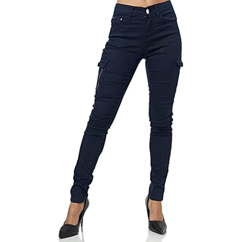 Elara Jeans Cargo para Mujer Slim Fit con Bolsillos Laterales Chunkyrayan JEL001 Navy-44 Cover