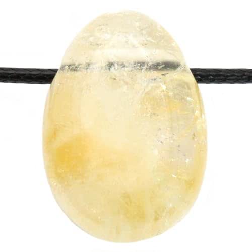 Genuine Citrine Teardrop Pendant with Waxed Cotton Cord - Drilled Tumbled Stone - Stainless Steel Screw Cap (Light Citrine 45) - View 2
