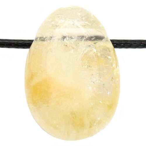 Véritable pendentif en citrine claire en forme de goutte avec ruban en coton ciré - Pierre de...